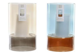 DKD Home Decor Portavelas Gris Azul 13 x 21 x 13 cm Set de 2