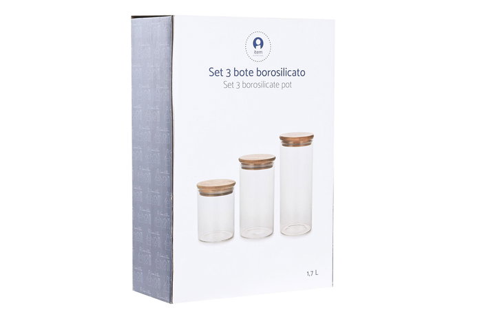 DKD Home Decor Bote con tapa de Acacia Transparente Natural Borosilicato 10.5 x 27.7 x 10.5 cm Set de 3