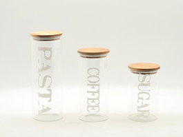 DKD Home Decor Bote con tapa de Acacia Transparente Natural Borosilicato 10.5 x 27.7 x 10.5 cm Set de 3