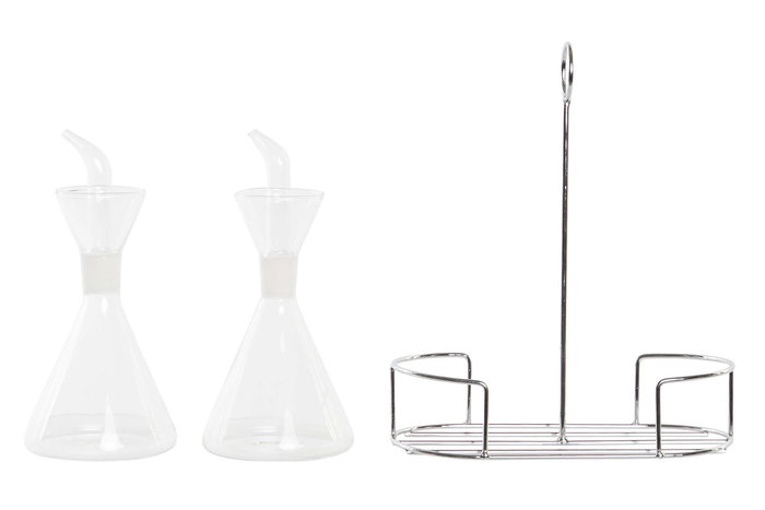 DKD Home Decor Aceitera Vinagrera Set de 2 Transparente Borosilicato Metal 10 x 23.5 x 19.5 cm Capacidad 200 ml DKD Home Decor Aceitera Vinagrera Set de 2 Transparente Borosilicato Metal 10 x 23.5 x 19.5 cm Capacidad 200 ml