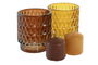 DKD Home Decor Vela 7x8x7 cm Set 4 Mostaza Marron Cera Parafina Cristal Duración 5h