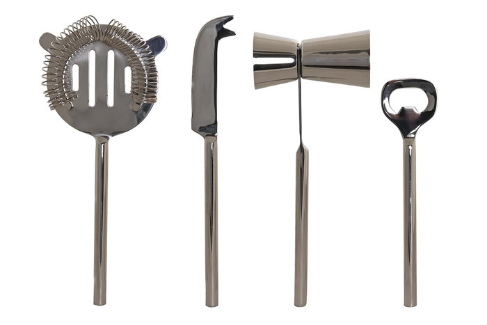 DKD Home Decor Set de 4 Copas de Cóctel Glam Plateado Inox 9 x 18 x 37 cm