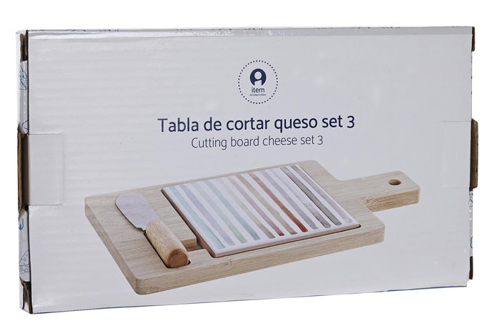 DKD Home Decor Tabla de Aperitivo Urban Bambú y Gres Multicolor Natural Set 3 Piezas 21.5x11.8x1.5 cm