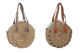 DKD Home Decor Bolso Seagrass Étnico Naranja y Marrón (Pack de 2) Unitarios