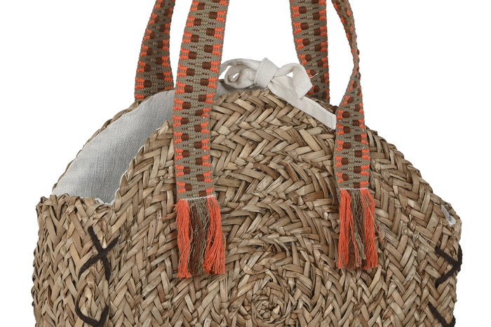 DKD Home Decor Bolso Seagrass Étnico Naranja y Marrón (Pack de 2) Unitarios