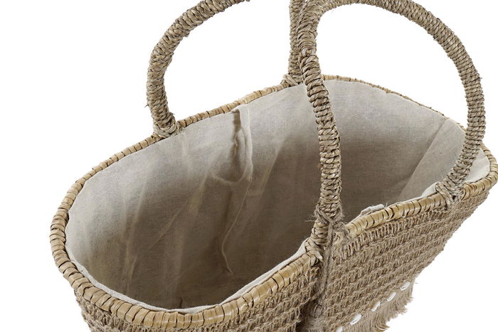 DKD Home Decor Bolso Mediterraneo Natural 15 x 51.5 x 53 cm Seagrass Yute Conchas Hecho a Mano