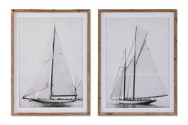 DKD Home Decor Cuadro Atlantico Blanco Madera y Cristal Velero 80 x 60 x 2.5 cm (2 Unidades)