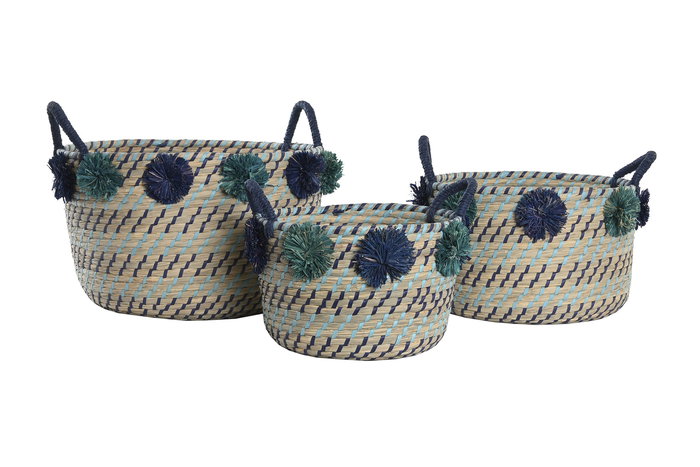 DKD Home Decor Cesta Mediterraneo Multicolor Set de 3, 46 x 44 x 34 cm