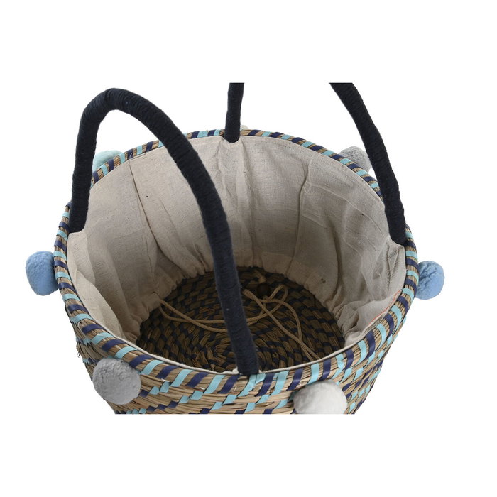 DKD Home Decor Set de 3 Cestas de Seagrass y Poliéster con Pompones Multicolor