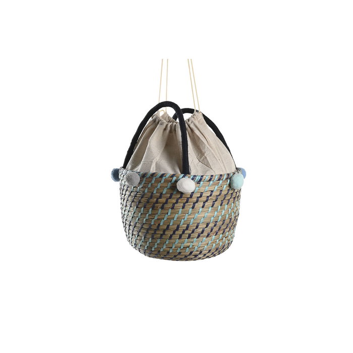 DKD Home Decor Set de 3 Cestas de Seagrass y Poliéster con Pompones Multicolor
