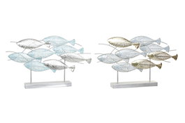 DKD Home Decor 2 Unidades Decoracion Mediterraneo Azul Dorado Metal Peces 65.4 x 39.5 x 9 cm