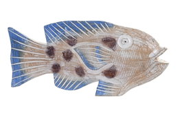 DKD Home Decor Figura de Pez en Albasia Natural y Azul
