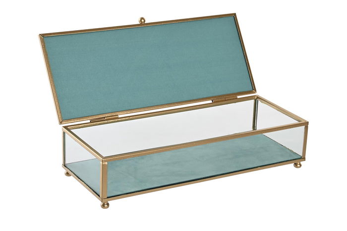 DKD Home Decor Joyero Mediterraneo Azul Celeste Turquesa Cristal y Metal 25 x 10 x 5 cm (2 Unidades)
