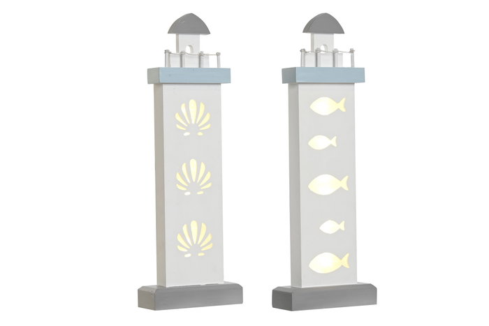 DKD Home Decor Decoración MDF LED Faro Surtido de 2 Unidades DKD Home Decor Decoración MDF LED Faro Surtido de 2 Unidades