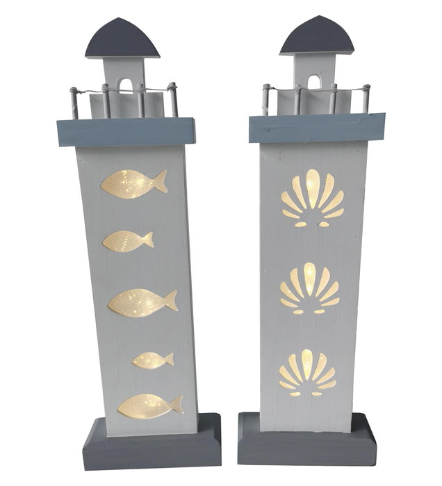 DKD Home Decor Decoración MDF LED Faro Surtido de 2 Unidades DKD Home Decor Decoración MDF LED Faro Surtido de 2 Unidades