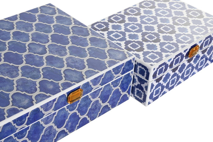 DKD Home Decor Joyero Set de 2 de Madera con Mosaico Azul