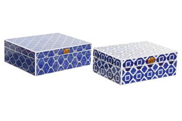 DKD Home Decor Joyero Mediterraneo Azul Marino 20 x 8 x 24 cm Set de 2