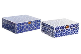 DKD Home Decor Joyero Set de 2 de Madera con Mosaico Azul