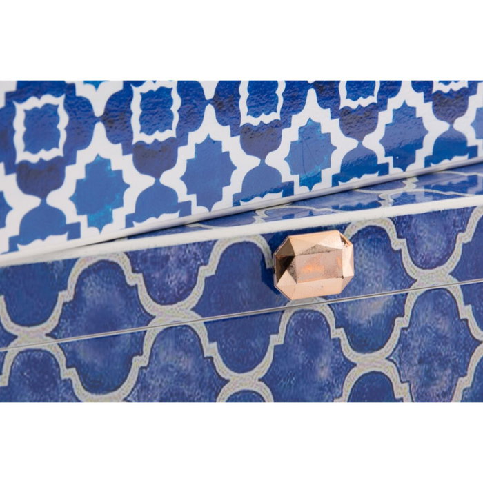 DKD Home Decor Joyero Set de 2 de Madera con Mosaico Azul