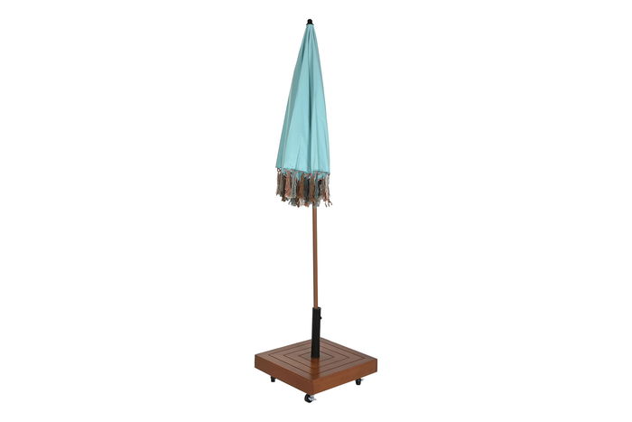 DKD Home Decor Base Parasol Terraza y Jardín Negro y Natural Eucalipto Granito Metal Ruedas Desmontable 48 x 39 x 48 cm