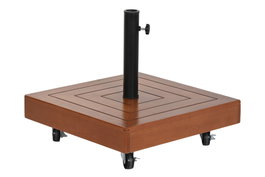 DKD Home Decor Base Parasol Terraza y Jardín Negro y Natural Eucalipto Granito Metal Ruedas Desmontable 48 x 39 x 48 cm