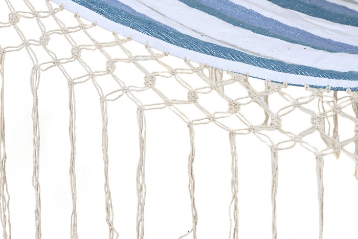 DKD Home Decor Hamaca para Terraza y Jardín Azul Blanco Algodón/Poliéster Rayas 200 x 100 x 5 cm