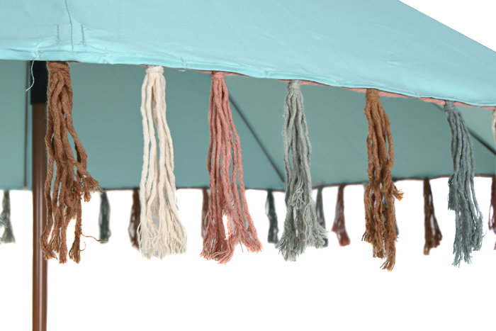 DKD Home Decor Parasol Terraza y Jardín Azul Celeste 180 x 190 x 180 cm con Flecos