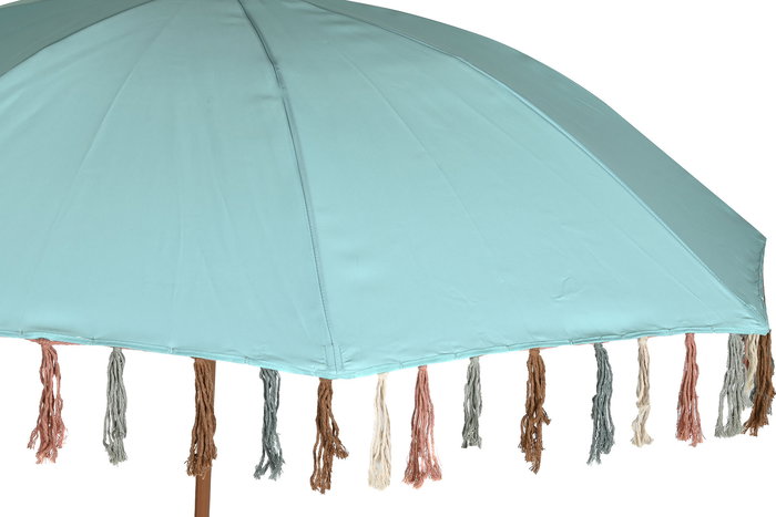 DKD Home Decor Parasol Terraza y Jardín Azul Celeste 180 x 190 x 180 cm con Flecos