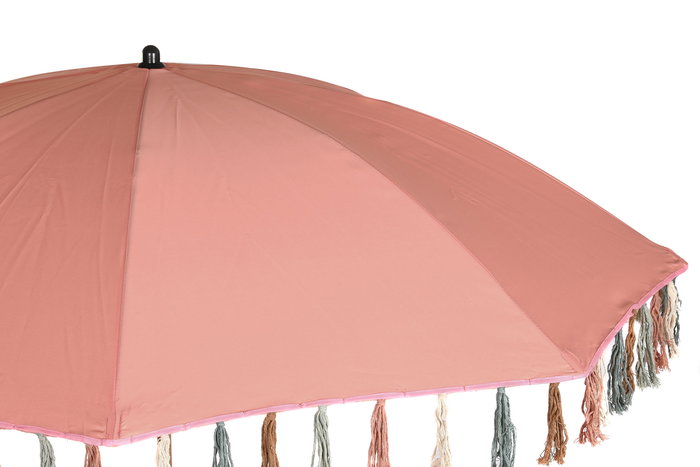 DKD Home Decor Parasol para Terraza y Jardín Coral 180x180x190 cm con Flecos Desmontable