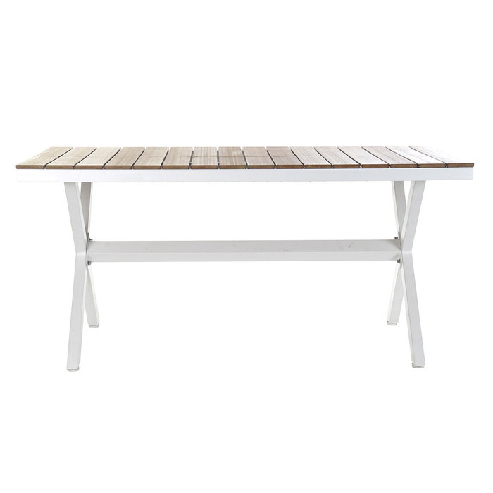 DKD Home Decor Mesa de Comedor para Terraza y Jardín, Aluminio y Resina, Desmontable, Blanco/Natural, 90 x 75 x 200 cm