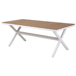 DKD Home Decor Mesa de Comedor para Terraza y Jardín, Aluminio y Resina, Desmontable, Blanco/Natural, 90 x 75 x 200 cm