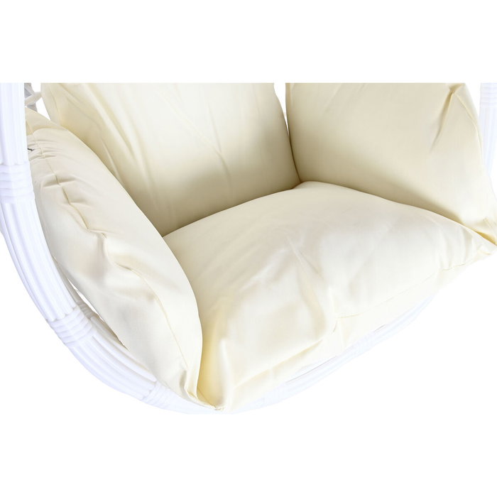 DKD Home Decor Sillón Colgante de Ratán Sintético Blanco y Crudo con Cojines DKD Home Decor Sillón Colgante de Ratán Sintético Blanco y Crudo con Cojines