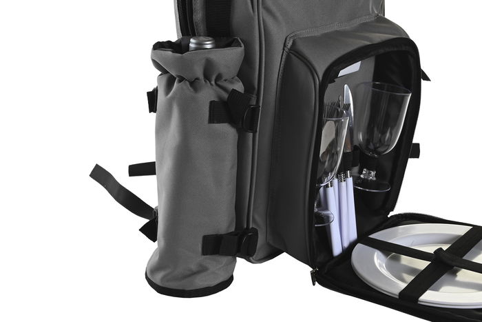 DKD Home Decor Mochila Gris Oscuro Set de 9 Piezas 20 x 39 x 28.5 cm Poliester para Picnic