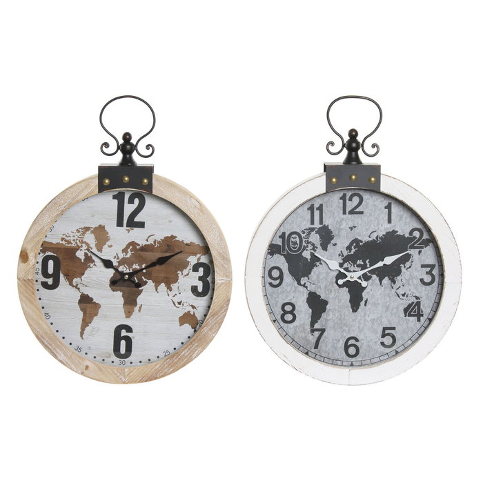 DKD Home Decor Reloj de Pared Mapamundi Pack de 2 unidades