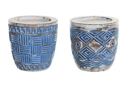 DKD Home Decor Vela Mediterraneo Azul Blanco 15 x 15 x 15 cm (2 Unidades)