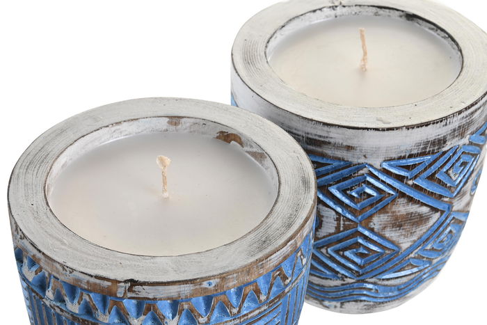 DKD Home Decor Vela Mediterraneo Azul Blanco 15 x 15 x 15 cm (2 Unidades)