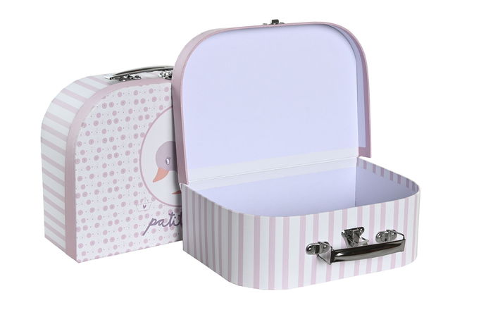 DKD Home Decor Caja Patito lindo 23 Baby Rosa Multicolor 28 x 20 x 9.5 cm Set de 3