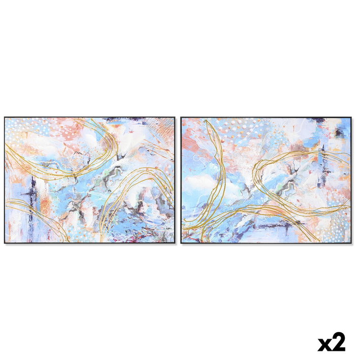 DKD Home Decor Cuadro Lienzo Abstracto de 2 Piezas en Azul y Dorado