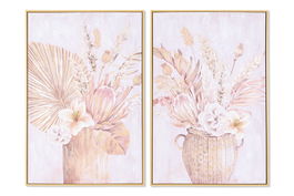 DKD Home Decor Cuadro Beige Lienzo 60 x 90 x 3.5 cm (2 Unidades) Estilo Scandi Hecho a mano