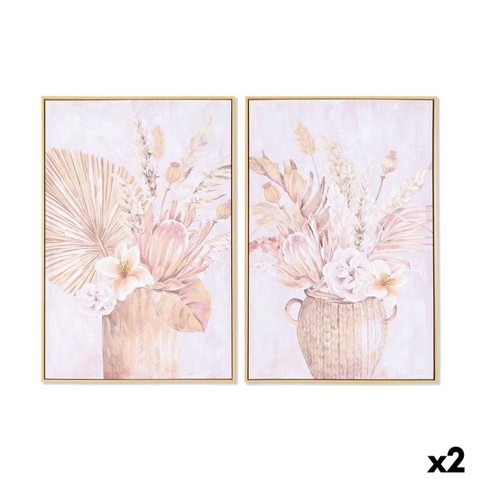 DKD Home Decor Cuadro Lienzo Florero Set de 2 Unidades Beige