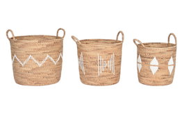 DKD Home Decor Set de 3 Cestas de Seagrass y Cuerda Natural