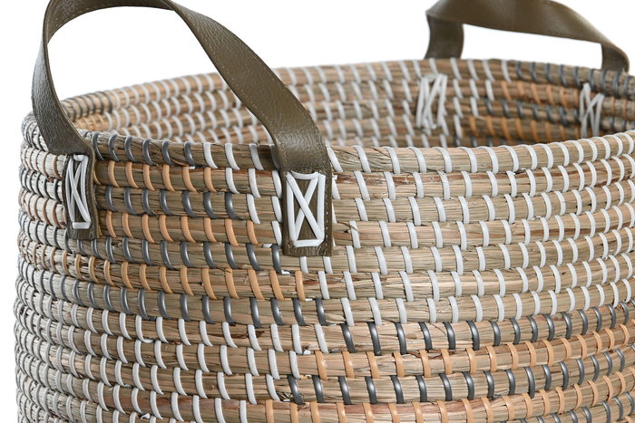 DKD Home Decor Cesta Tropical Natural Amarillo Seagrass 34 x 27 x 45 cm Set de 2