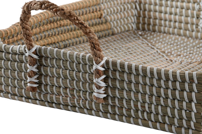 DKD Home Decor Set de 2 Bandejas Decoración Tropical Natural Amarillo Seagrass 38 x 15 x 52 cm