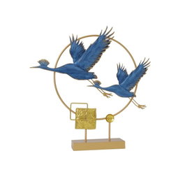 DKD Home Decor Decoración de Metal Garzas Azul y Dorado 51x51 cm