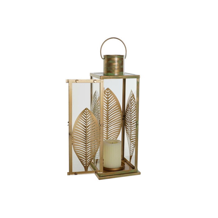 DKD Home Decor Farola de Metal con Hojas Dorado