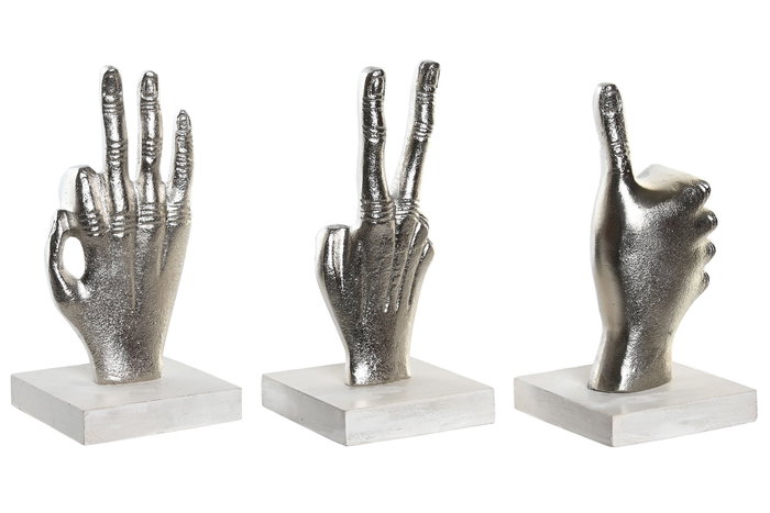 DKD Home Decor Set de 3 Adornos de Manos en Aluminio y Mango Plateado