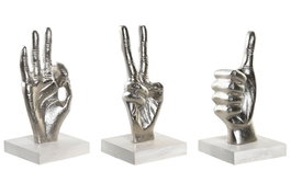 DKD Home Decor Set de 3 Adornos de Manos en Aluminio y Mango Plateado