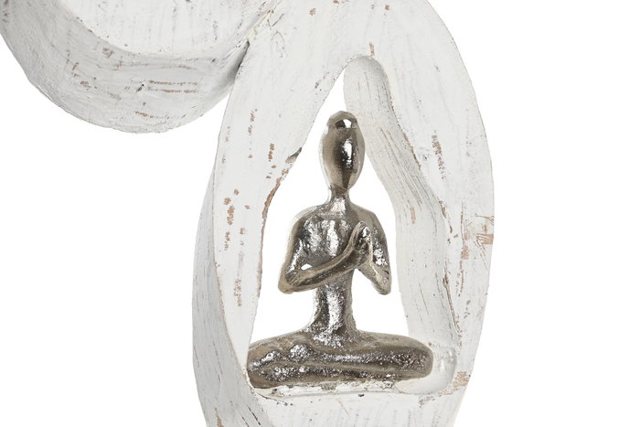 DKD Home Decor Figura Yoga Blanco y Marrón en Mango y Aluminio