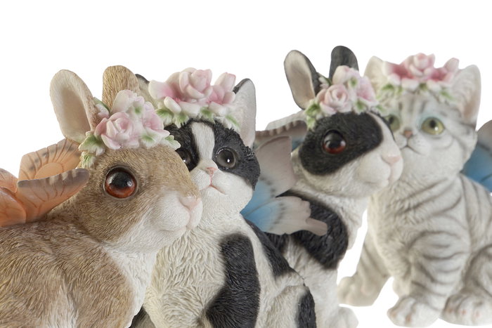 DKD Home Decor Set de 4 Figuras de Resina Conejo y Gato Surtido