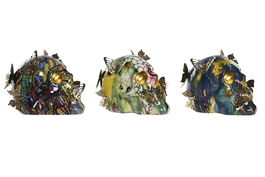 DKD Home Decor Figura Calavera Resina Metal Multicolor 10.5 x 11 x 15.5 cm (3 Unidades)